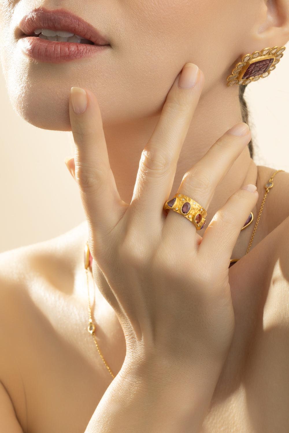 Diamond Orange Sapphire Ring-YELLOW GOLD-6.75-JEWELRYFINE JEWELRING-COOMI