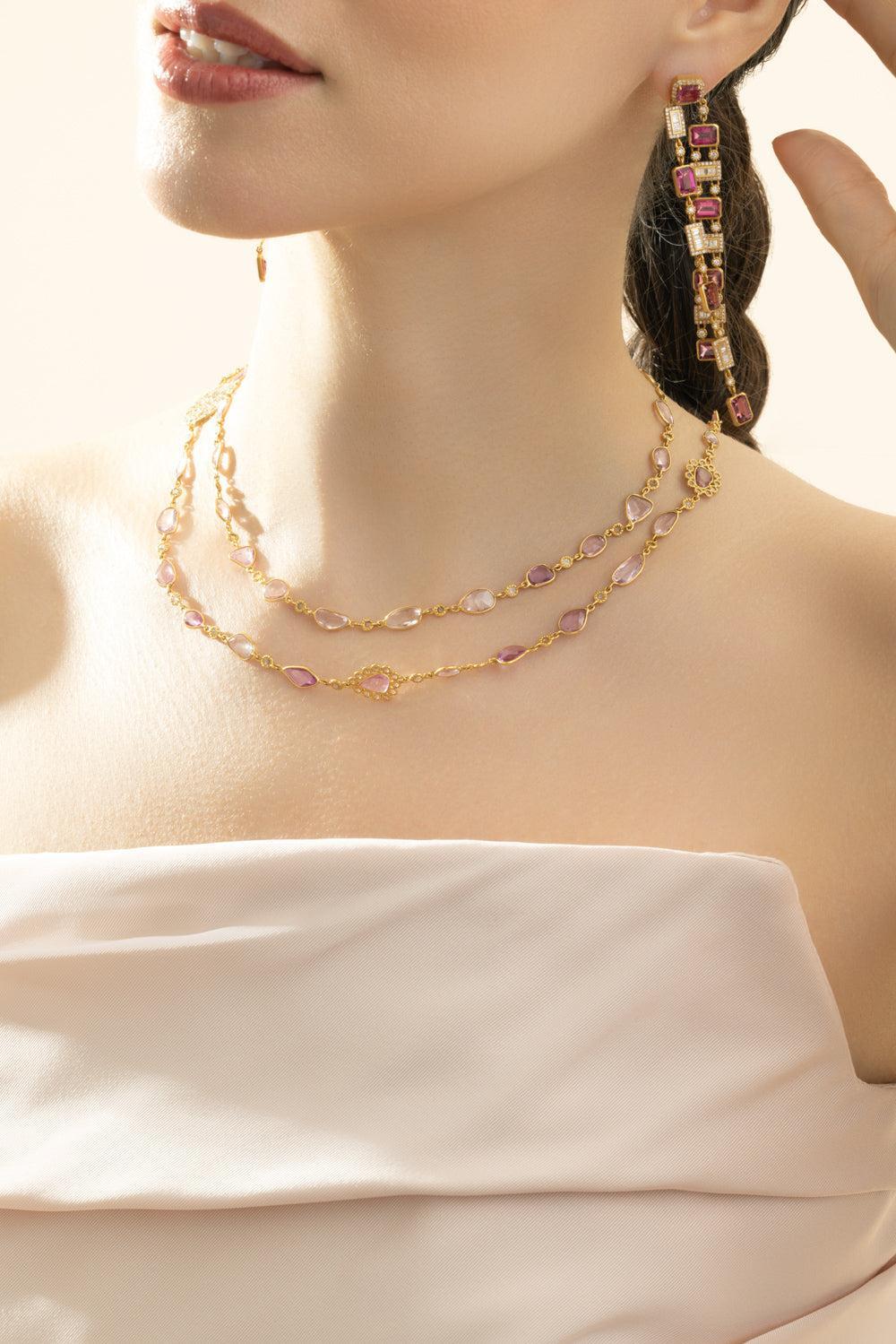 Pink Sapphire Diamond Affinity Necklace-YELLOW GOLD-36-JEWELRYFINE JEWELNECKLACE O-COOMI