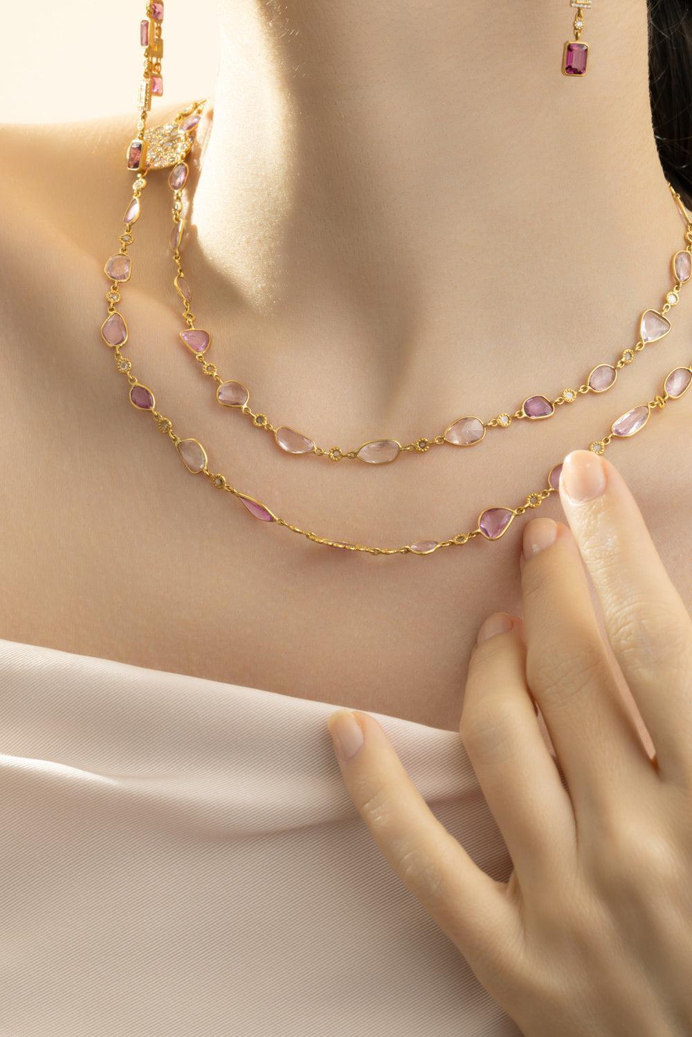 Pink Sapphire Diamond Affinity Necklace-YELLOW GOLD-36-JEWELRYFINE JEWELNECKLACE O-COOMI