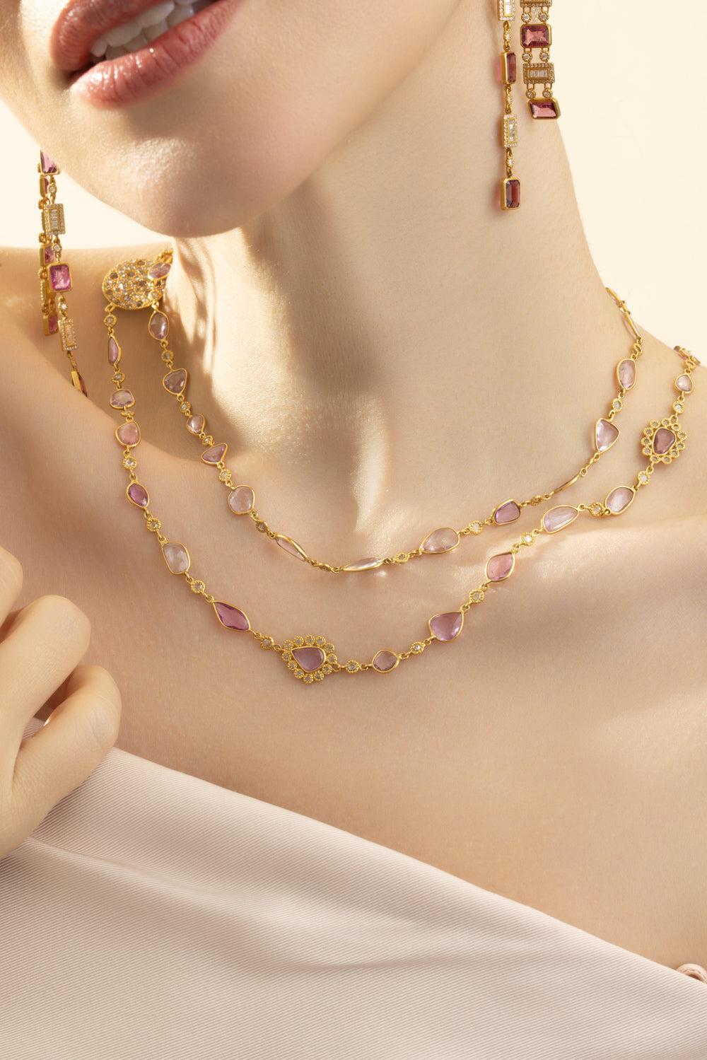 Pink Sapphire Diamond Affinity Necklace-YELLOW GOLD-36-JEWELRYFINE JEWELNECKLACE O-COOMI