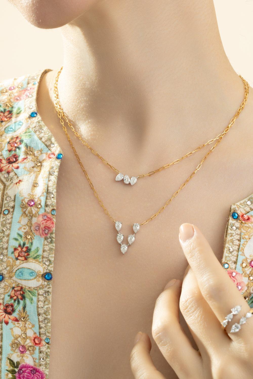 Three Diamond Pear Necklace-YELLOW GOLD-JEWELRYFINE JEWELNECKLACE O-PHILLIPS HOUSE