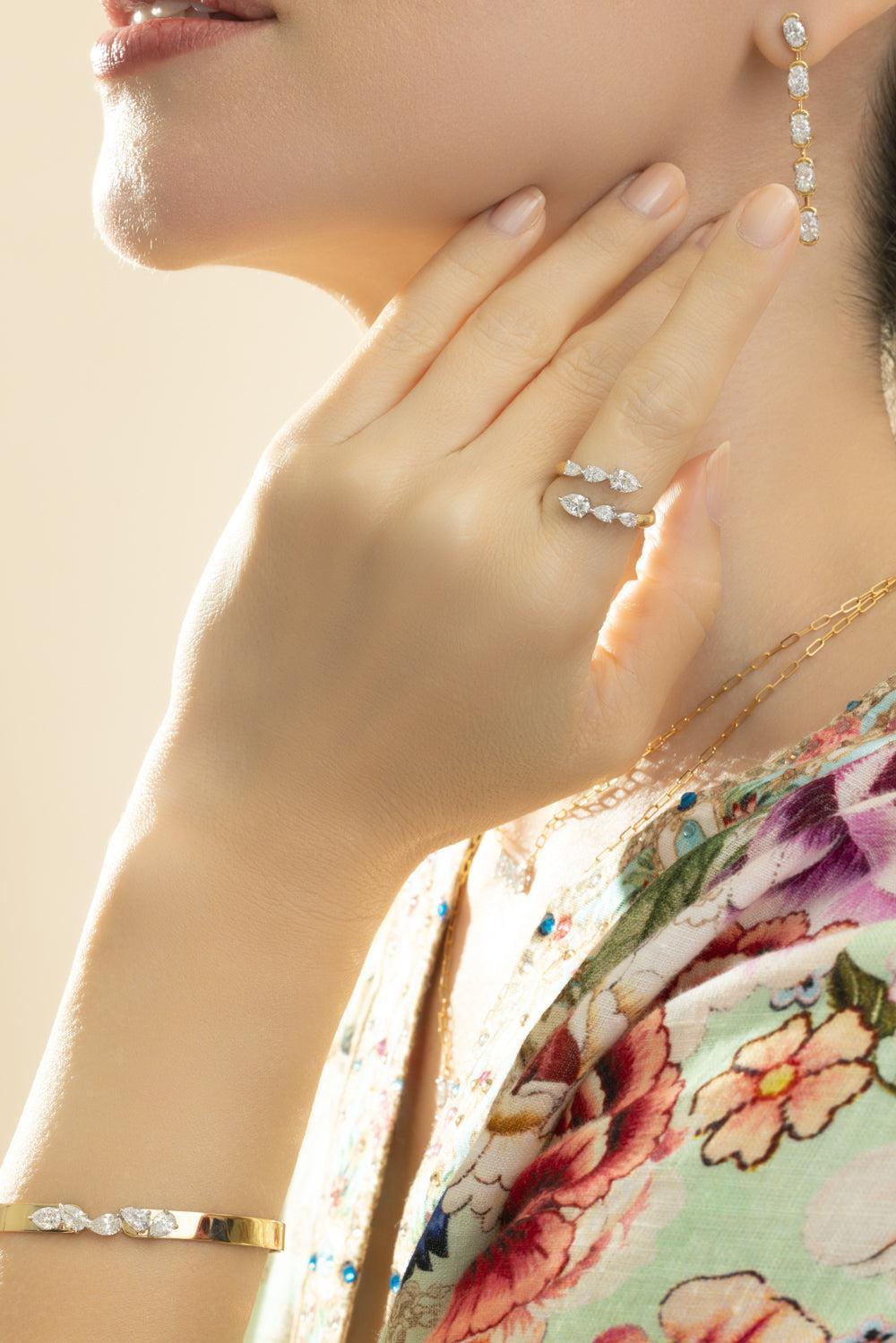 Diamond Pear Crossover Ring-YELLOW GOLD-6-JEWELRYFINE JEWELRING-PHILLIPS HOUSE