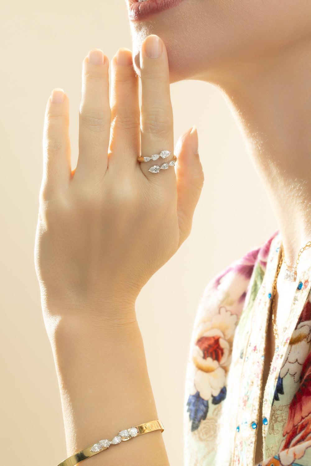 Diamond Pear Crossover Ring-YELLOW GOLD-6-JEWELRYFINE JEWELRING-PHILLIPS HOUSE