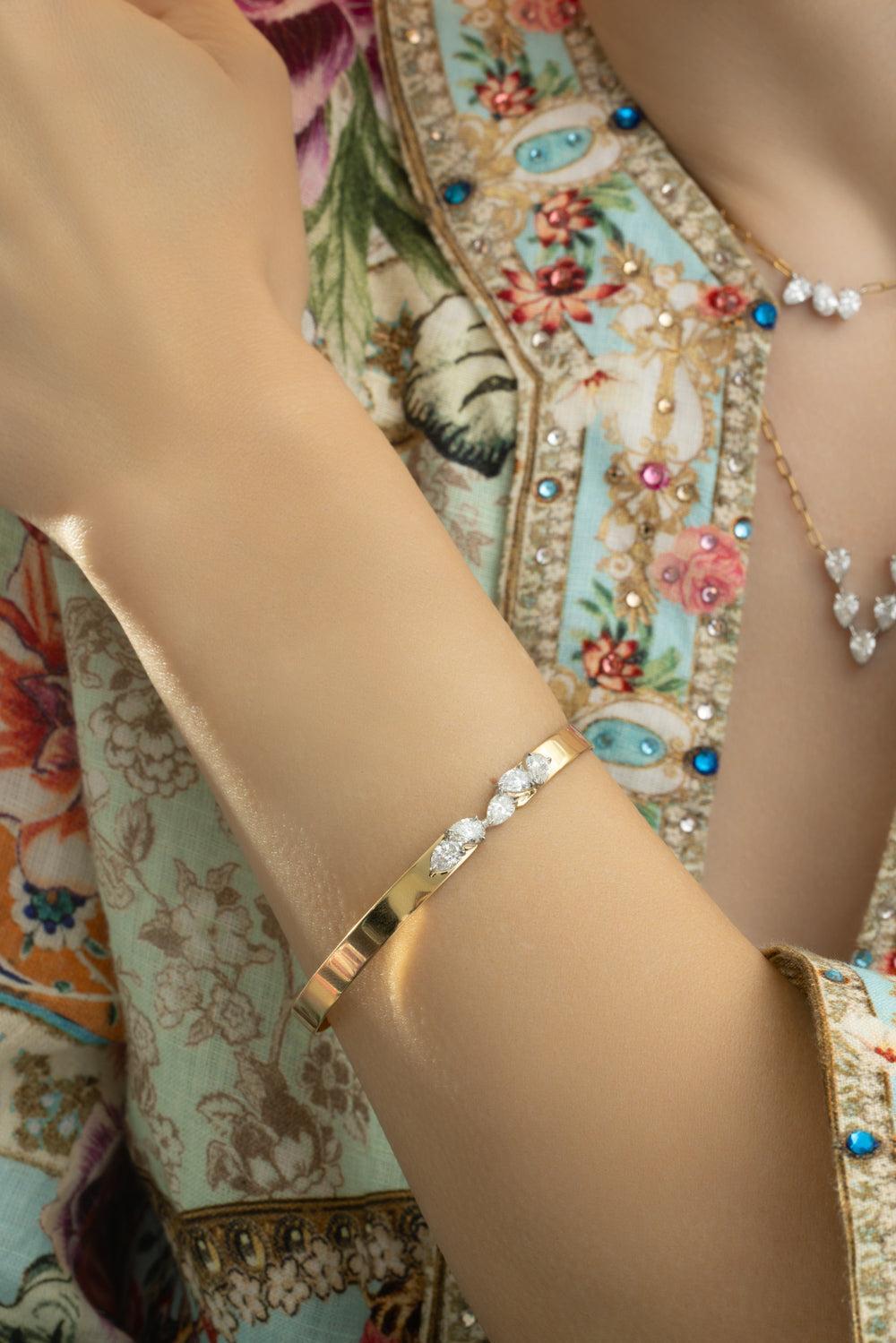 Five Diamond Pear Bangle Bracelet-YELLOW GOLD-JEWELRYFINE JEWELBRACELET O-PHILLIPS HOUSE