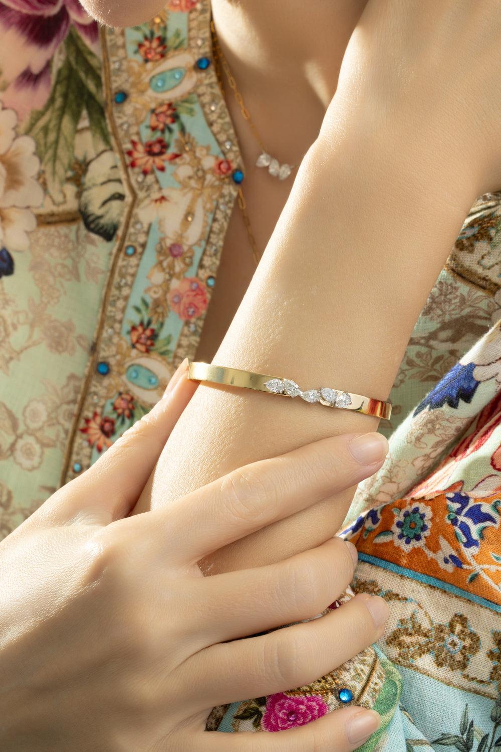 Five Diamond Pear Bangle Bracelet-YELLOW GOLD-JEWELRYFINE JEWELBRACELET O-PHILLIPS HOUSE