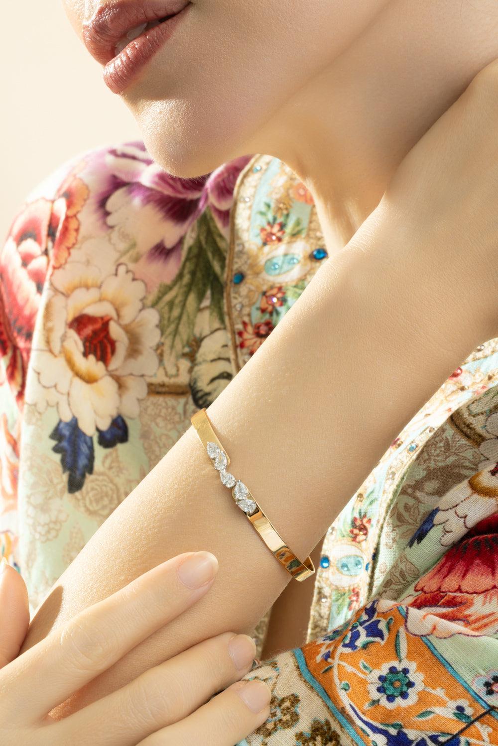 Five Diamond Pear Bangle Bracelet-YELLOW GOLD-JEWELRYFINE JEWELBRACELET O-PHILLIPS HOUSE