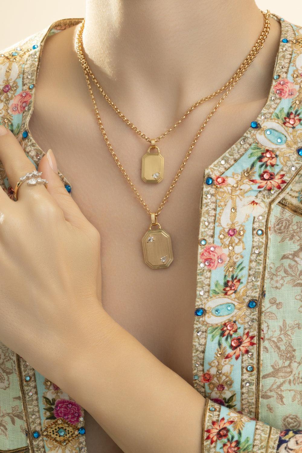Diamond Pear Dog Tag Pendant Necklace-YELLOW GOLD-JEWELRYFINE JEWELNECKLACE O-PHILLIPS HOUSE