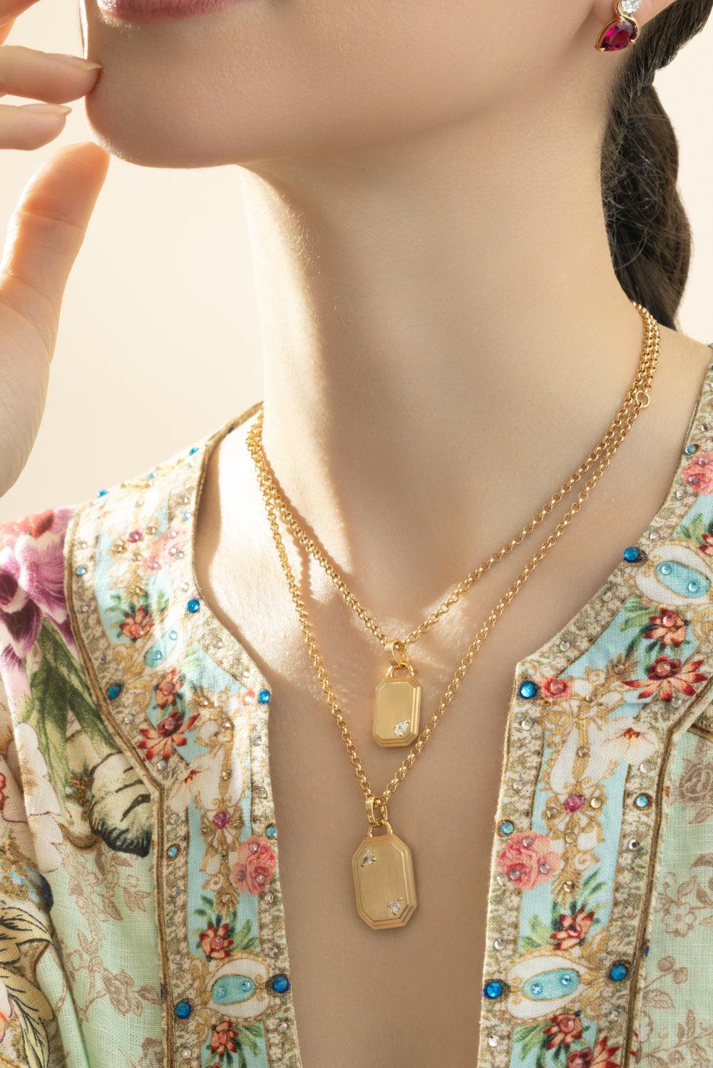 Two Diamond Pear Dog Tag Necklace-YELLOW GOLD-JEWELRYFINE JEWELNECKLACE O-PHILLIPS HOUSE