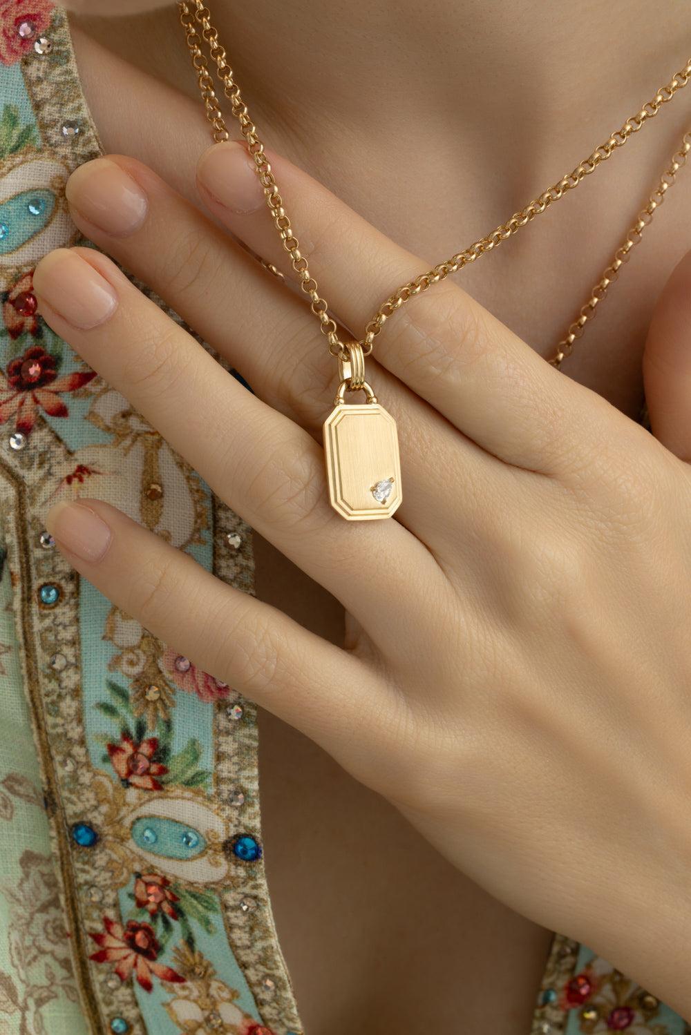 Diamond Pear Dog Tag Pendant Necklace-YELLOW GOLD-JEWELRYFINE JEWELNECKLACE O-PHILLIPS HOUSE
