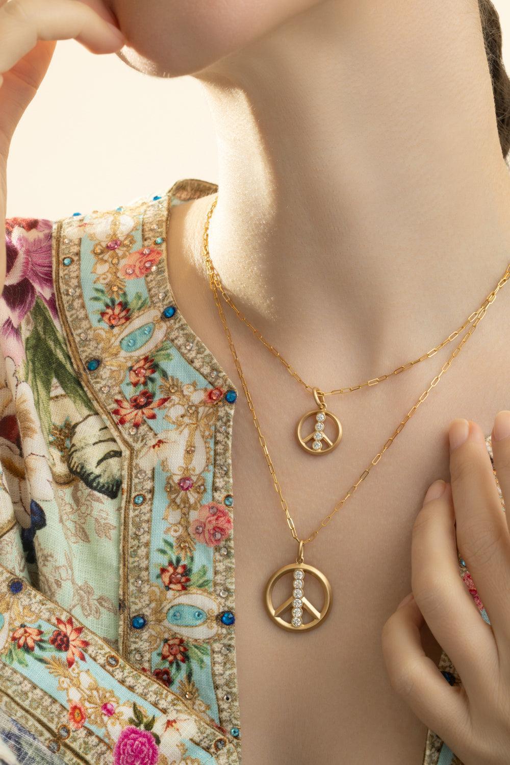 Small Matte Peace Sign Necklace-YELLOW GOLD-JEWELRYFINE JEWELNECKLACE O-PHILLIPS HOUSE