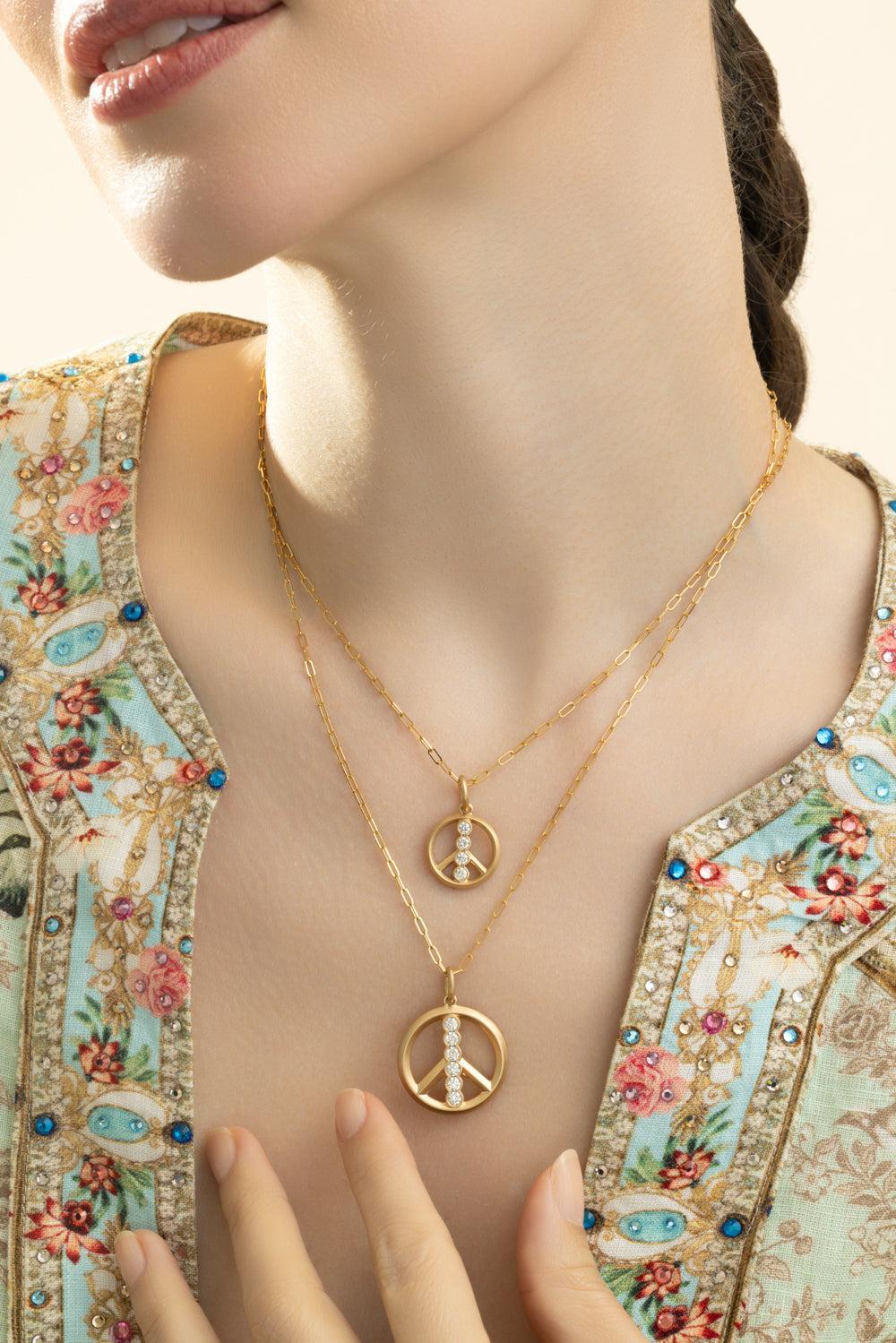 Small Matte Peace Sign Necklace-YELLOW GOLD-JEWELRYFINE JEWELNECKLACE O-PHILLIPS HOUSE