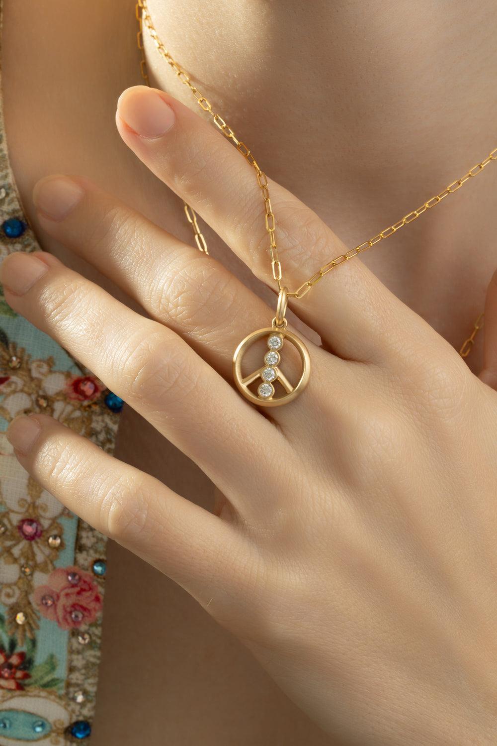 Small Matte Peace Sign Necklace-YELLOW GOLD-JEWELRYFINE JEWELNECKLACE O-PHILLIPS HOUSE