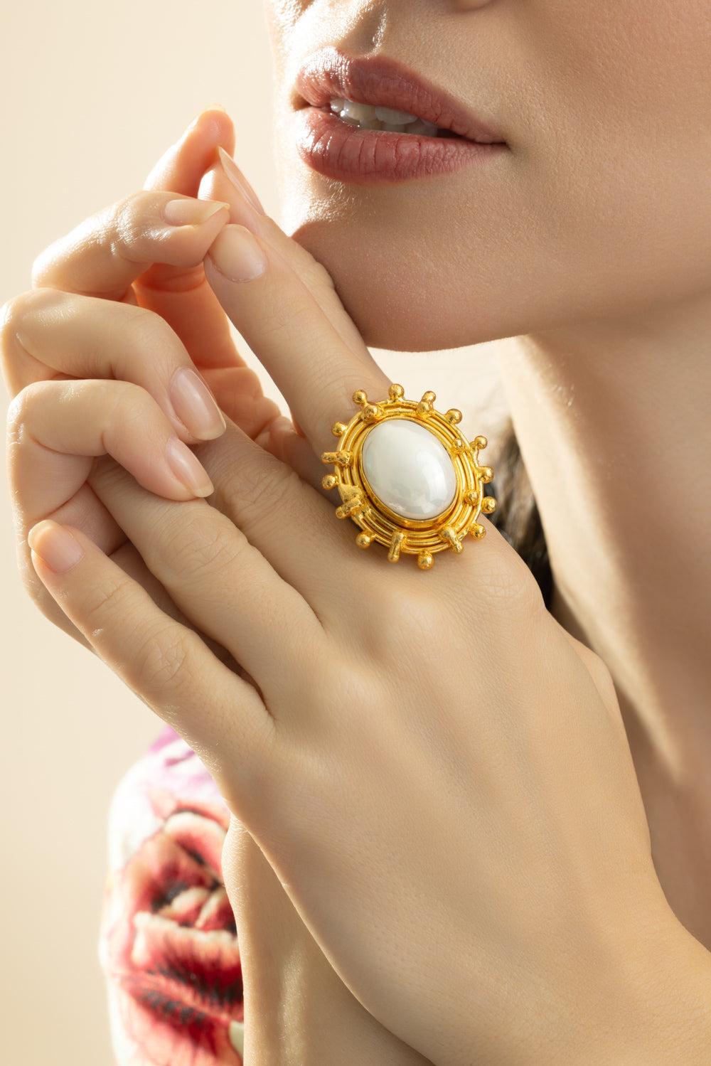 Pearl Stone Dot Ring-YELLOW-6-JEWELRYBOUTIQUERING-SYLVIA TOLEDANO