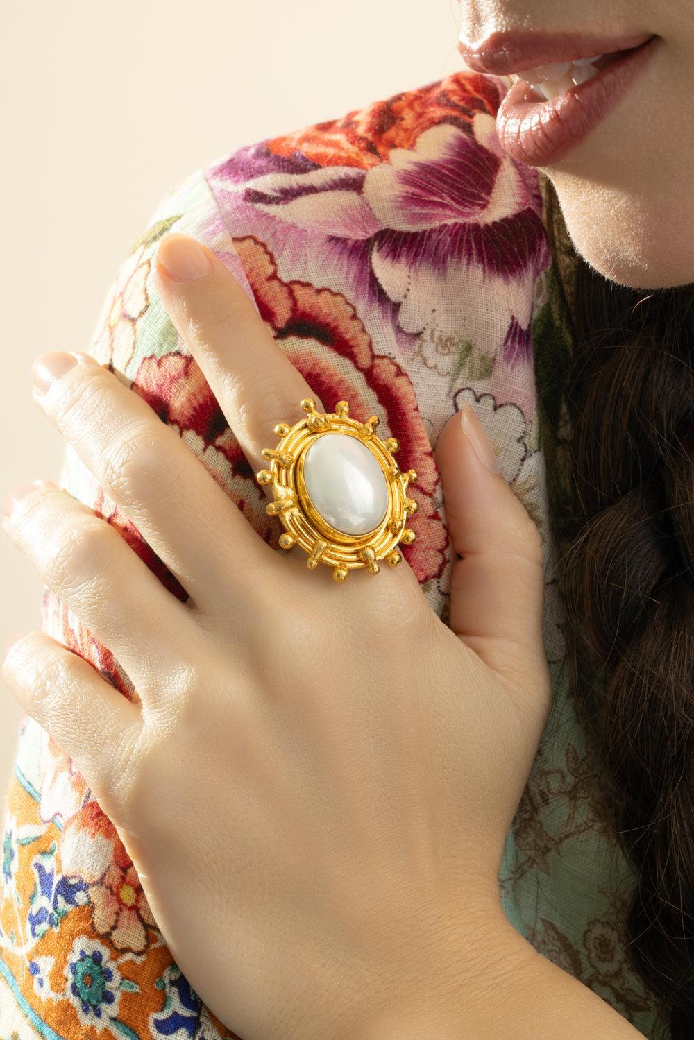 Pearl Stone Dot Ring-YELLOW-6-JEWELRYBOUTIQUERING-SYLVIA TOLEDANO