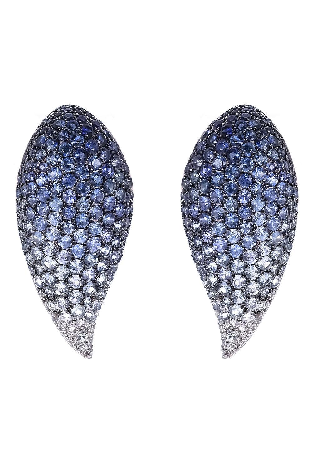 Blue Sapphire Ombre Leaf Stud Earrings-WHITE GOLD-JEWELRYFINE JEWELEARRING-RUCHI NEW YORK