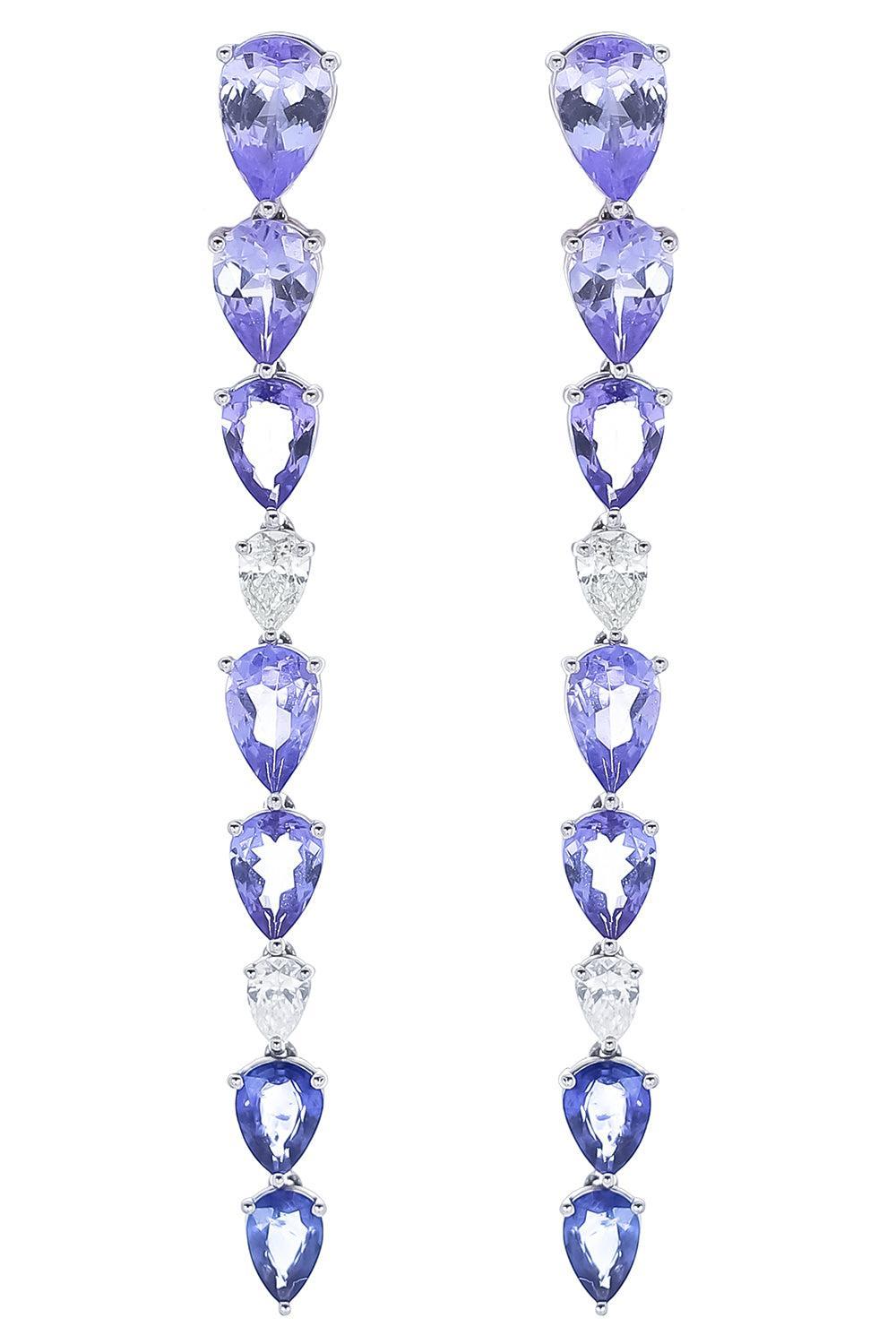 Blue Sapphire Graduate Linear Earrings-WHITE GOLD-JEWELRYFINE JEWELEARRING-RUCHI NEW YORK