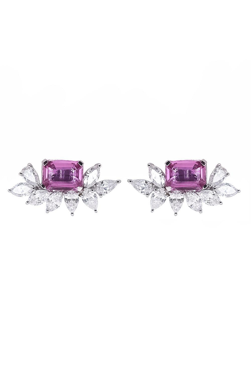 Pink Sapphire Diamond Stud Earrings-WHITE GOLD-JEWELRYFINE JEWELEARRING-RUCHI NEW YORK