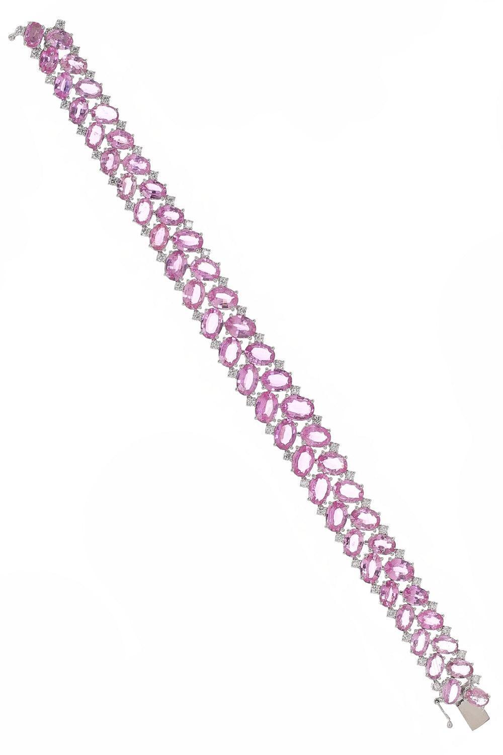 Pink Sapphire DiamondThree Row Bracelet-WHITE GOLD-7-JEWELRYFINE JEWELBRACELET O-RUCHI NEW YORK