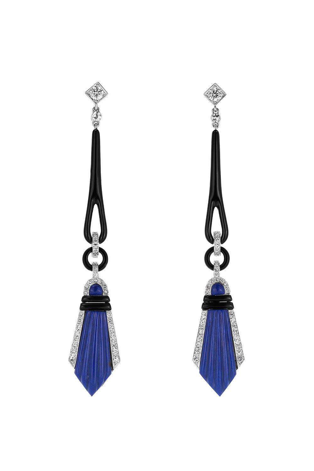 Lapis Diamond Drop Earrings-PLATINUM-JEWELRYFINE JEWELEARRING-CICADA