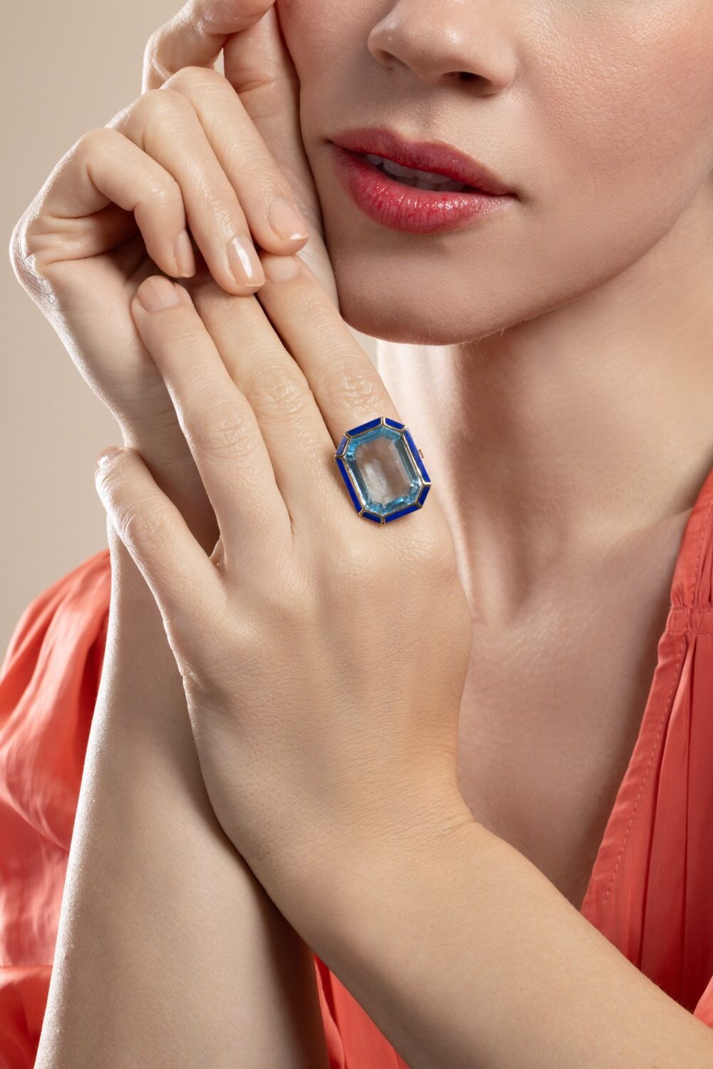 Blue Topaz Lapis Melange Ring-YELLOW GOLD-6.75-JEWELRYFINE JEWELRING-GOSHWARA