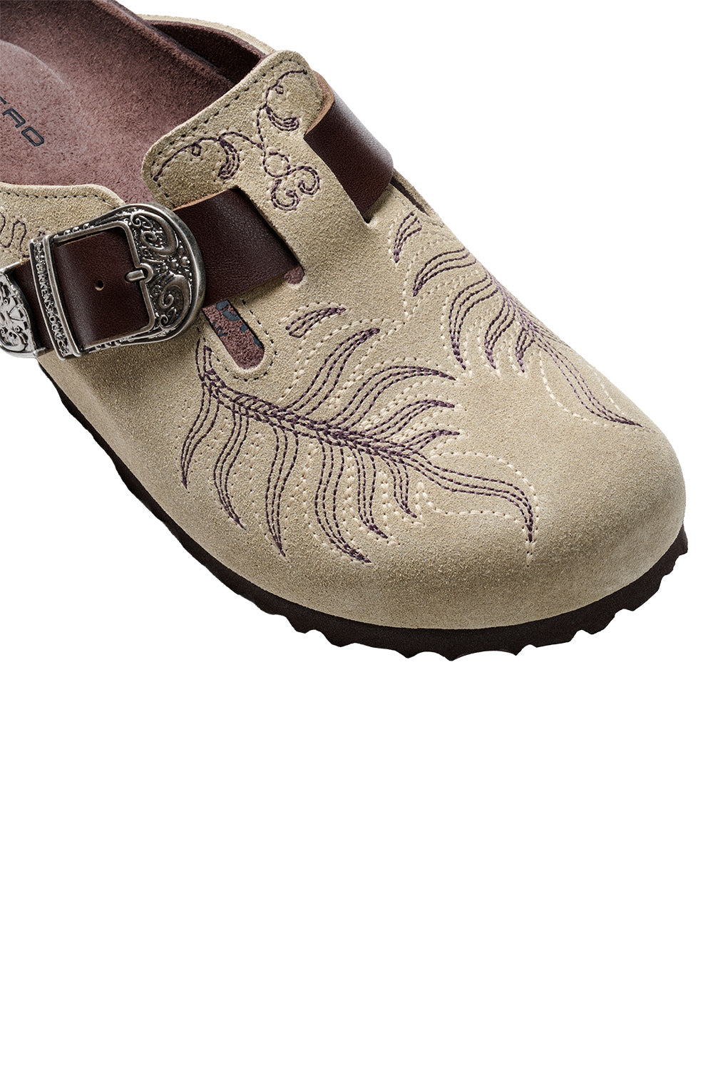 Boston Suede Embroidery Clog - Taupe