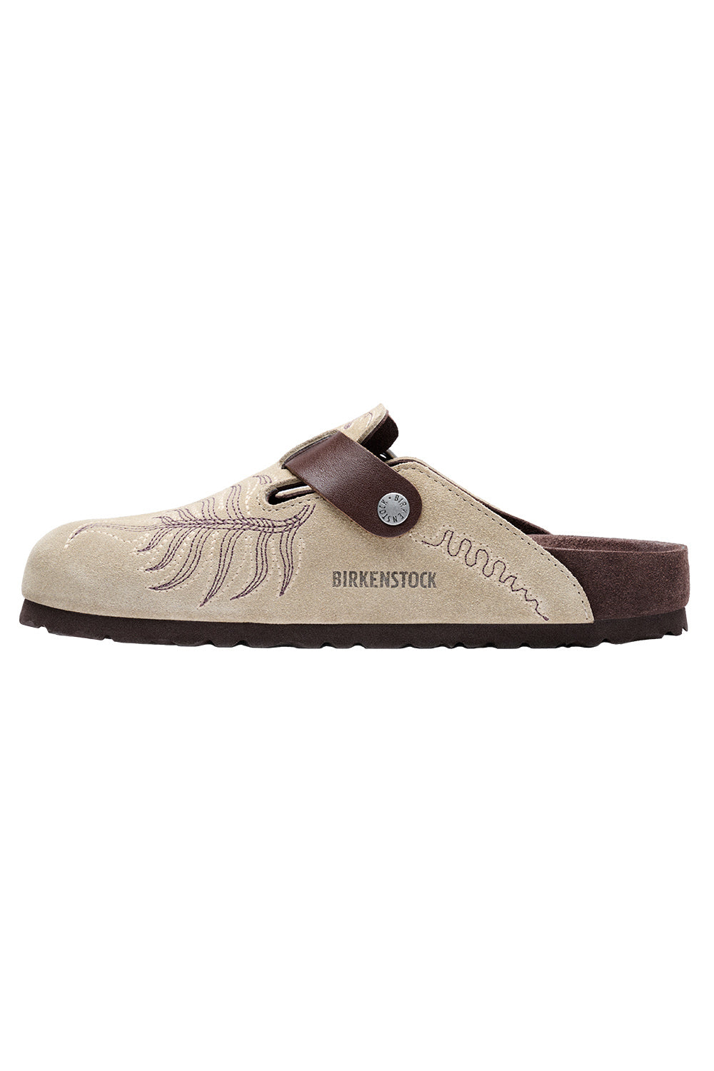 Boston Suede Embroidery Clog - Taupe