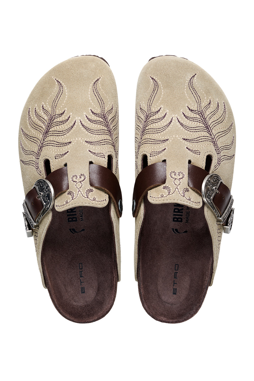 Boston Suede Embroidery Clog - Taupe