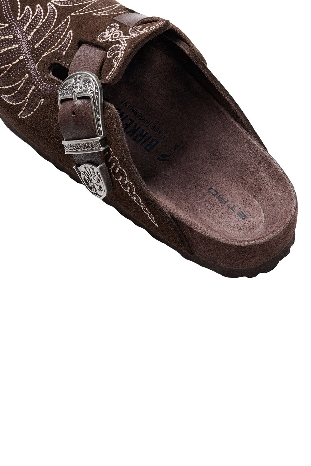 Boston Suede Embroidery Clog - Chocolate