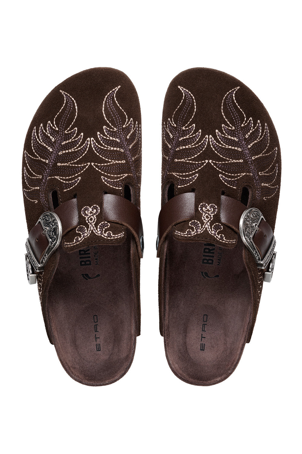 Boston Suede Embroidery Clog - Chocolate