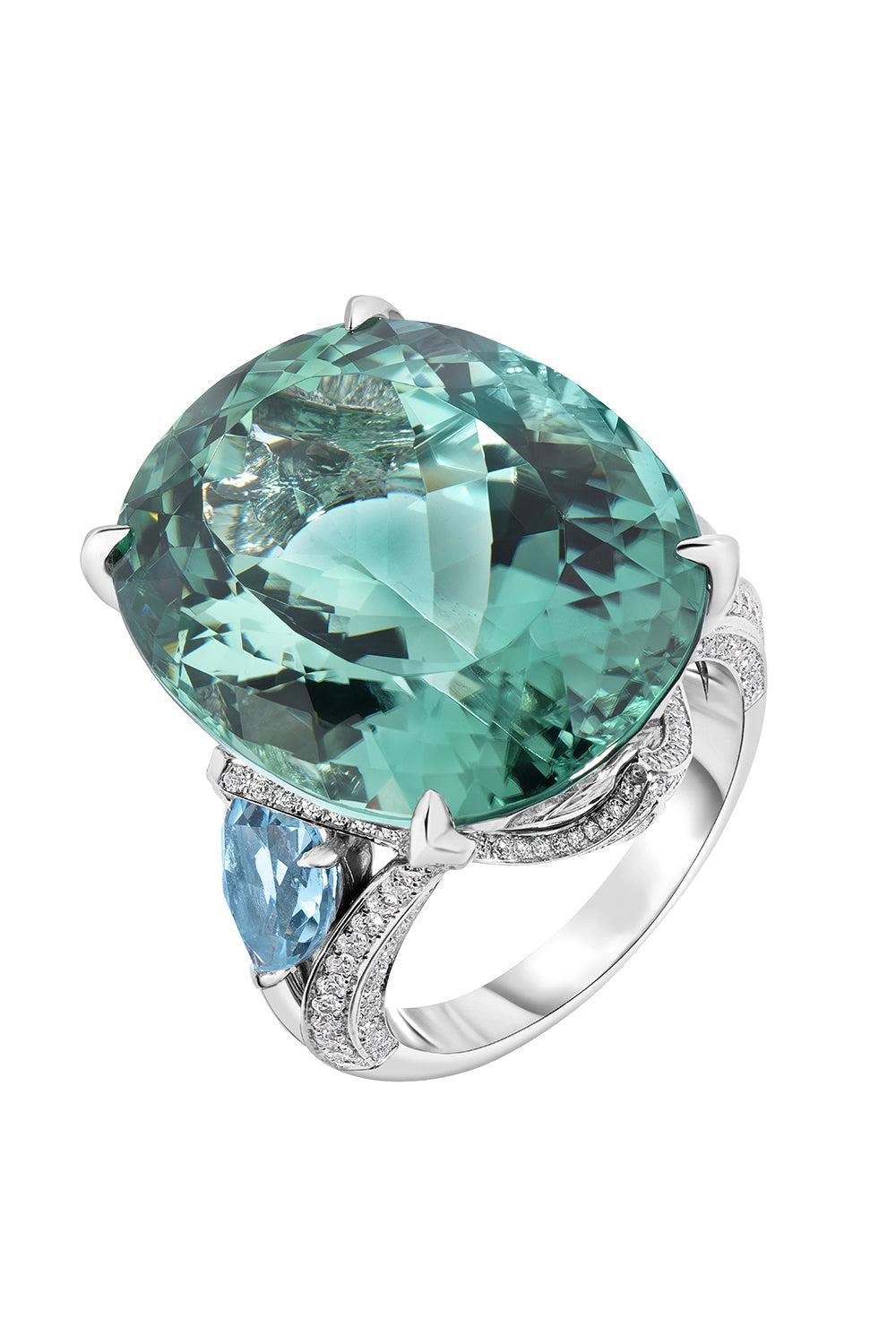 Aquamarine Tourmaline Diamond Ring-PLATINUM-5-JEWELRYFINE JEWELRING-CICADA