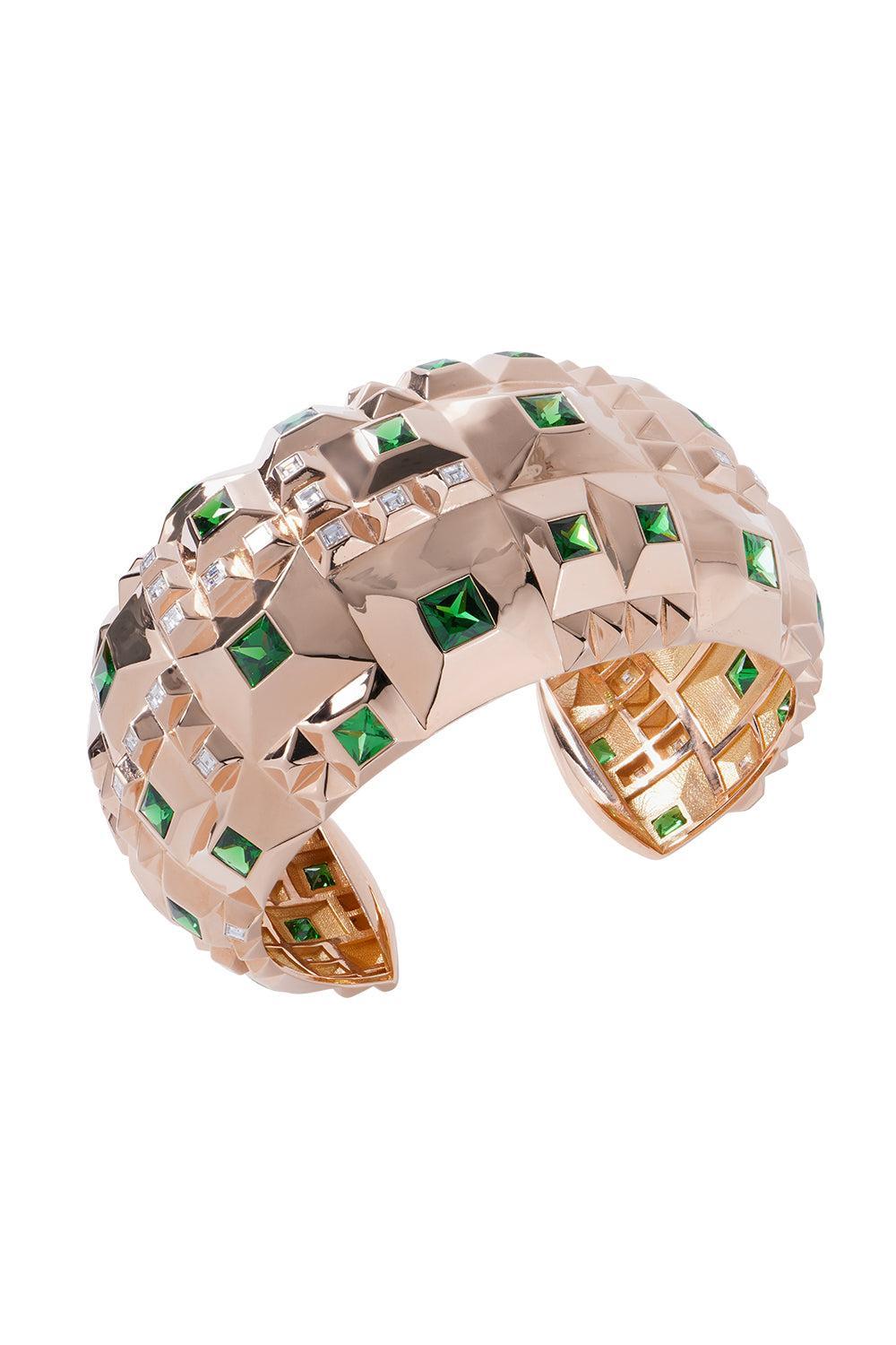 Diamond Tsavorite Cuff Bracelet-ROSE GOLD-JEWELRYFINE JEWELBRACELET O-CICADA