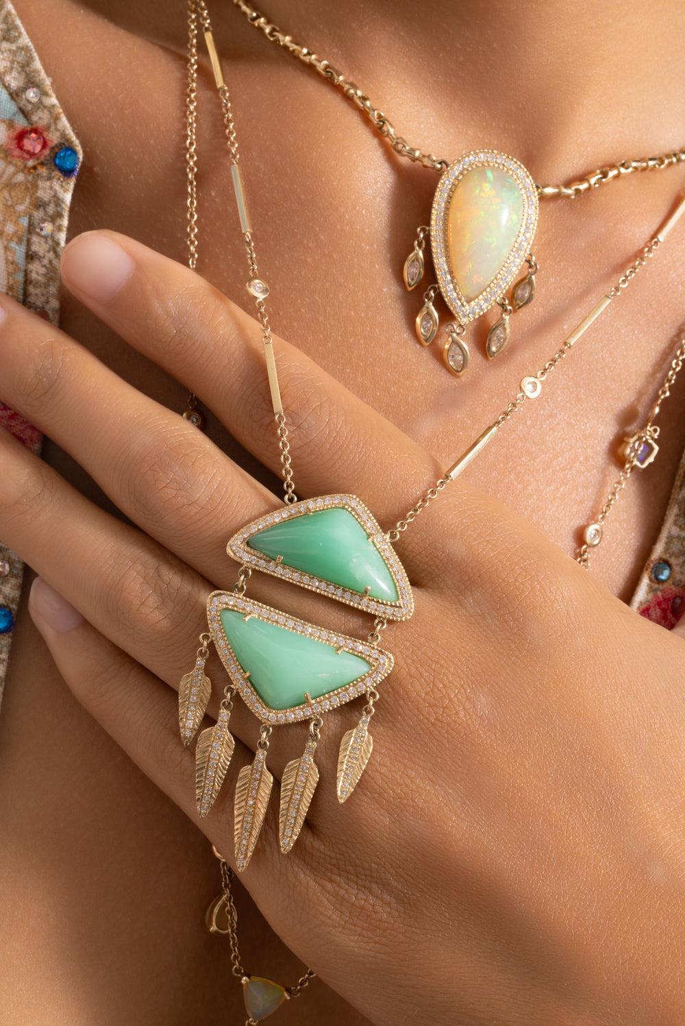 Chrysoprase Feather Necklace-YELLOW GOLD-JEWELRYFINE JEWELNECKLACE O-JACQUIE AICHE