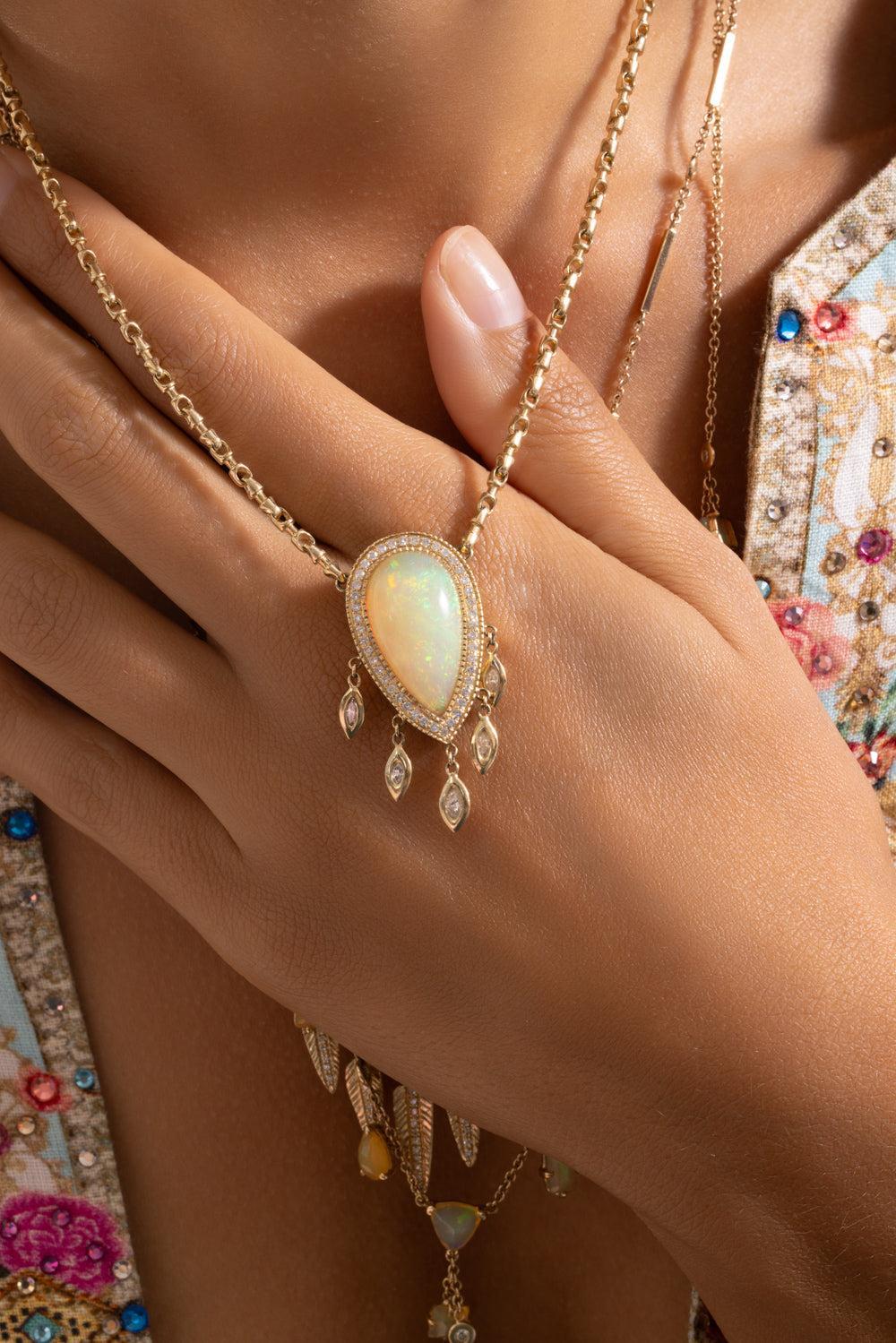 Opal Teardrop Necklace-YELLOW GOLD-JEWELRYFINE JEWELNECKLACE O-JACQUIE AICHE