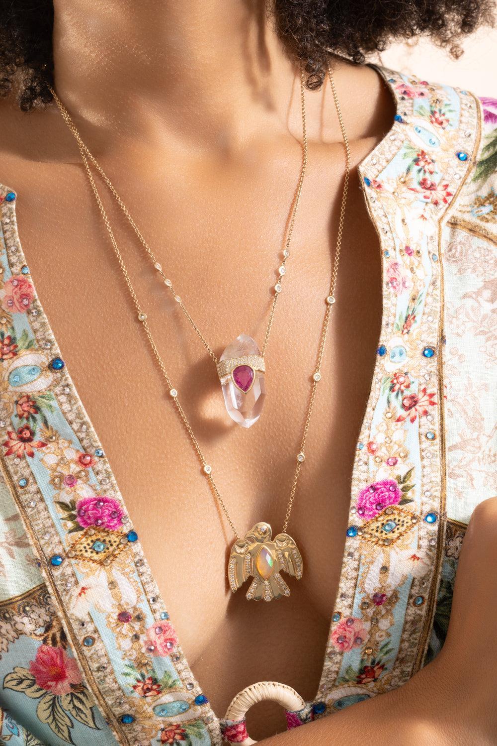 Opal Eagle Necklace-YELLOW GOLD-JEWELRYFINE JEWELNECKLACE O-JACQUIE AICHE