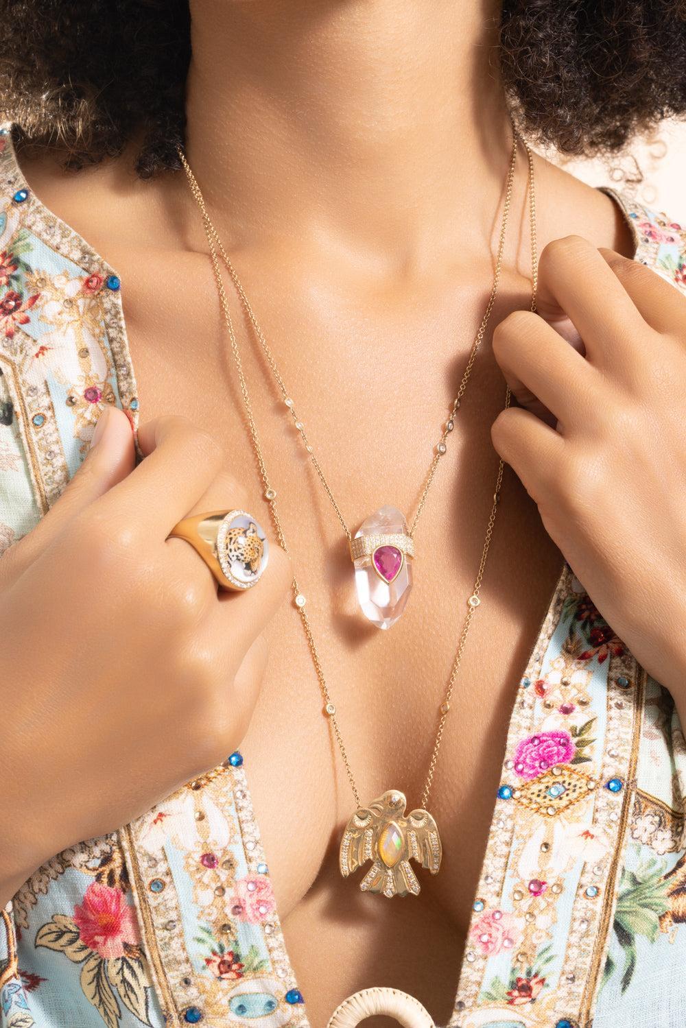 Opal Eagle Necklace-YELLOW GOLD-JEWELRYFINE JEWELNECKLACE O-JACQUIE AICHE