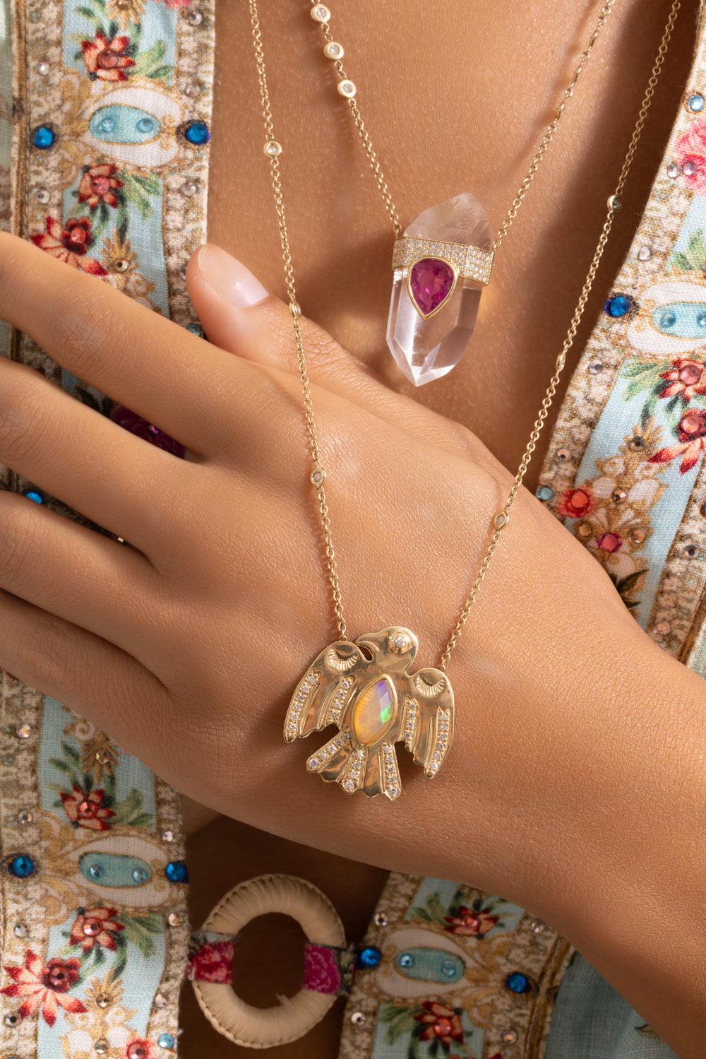 Opal Eagle Necklace-YELLOW GOLD-JEWELRYFINE JEWELNECKLACE O-JACQUIE AICHE