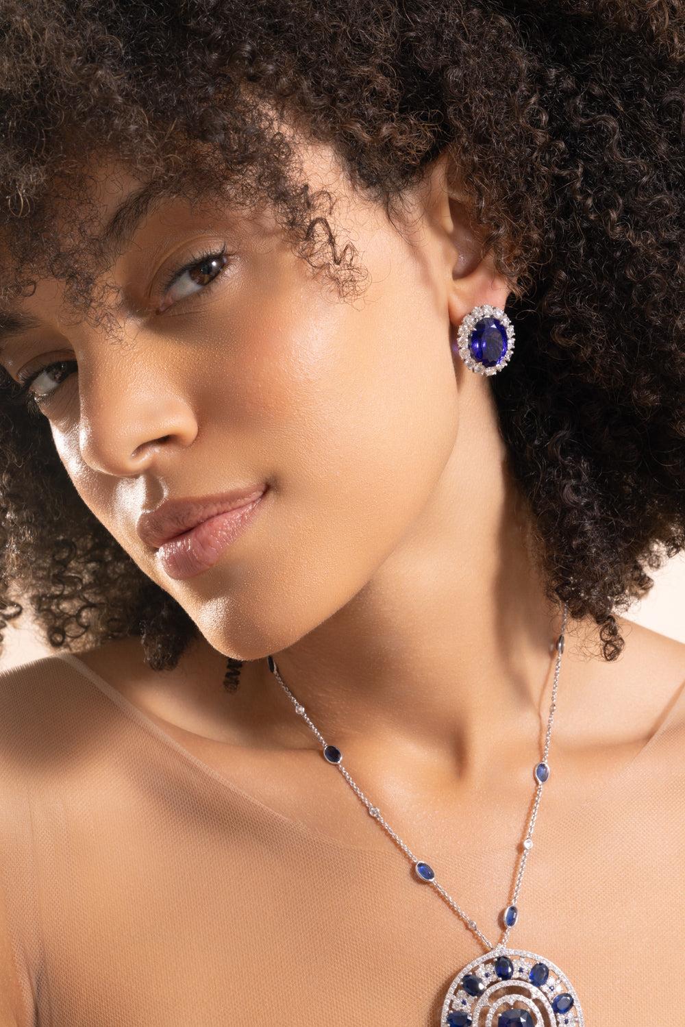 Tanzanite Diamond Oval Earrings-PLATINUM-JEWELRYFINE JEWELEARRING-PIRANESI