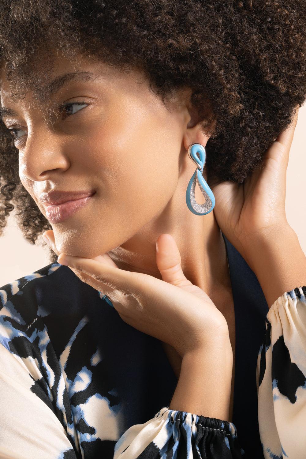 Diamond Turquoise Twisted Earrings-WHITE GOLD-JEWELRYFINE JEWELEARRING-PIRANESI