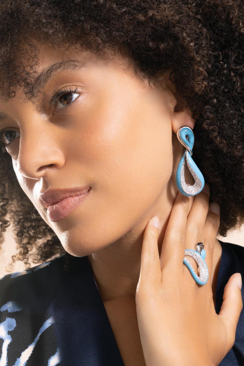 Diamond Turquoise Twisted Earrings-WHITE GOLD-JEWELRYFINE JEWELEARRING-PIRANESI