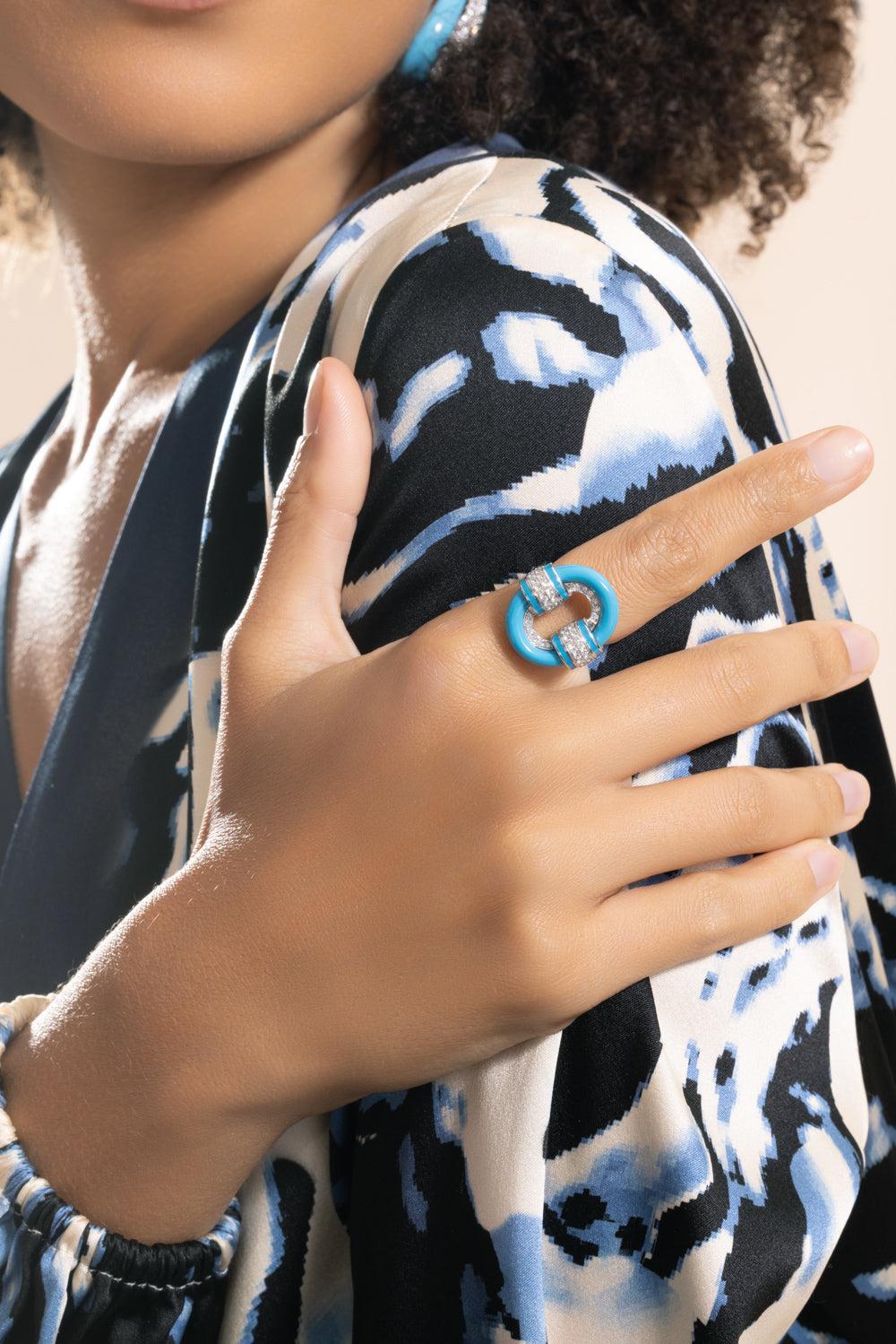 Diamond Turquoise Carved Ring-WHITE GOLD-6.5-JEWELRYFINE JEWELRING-PIRANESI