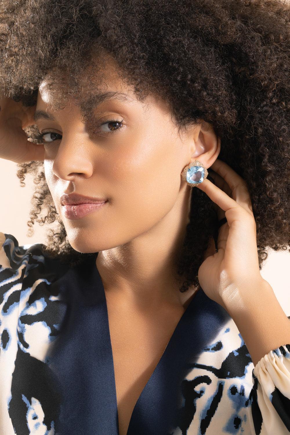 Blue Topaz Champagne Diamond Earrings-ROSE GOLD-JEWELRYFINE JEWELEARRING-PIRANESI