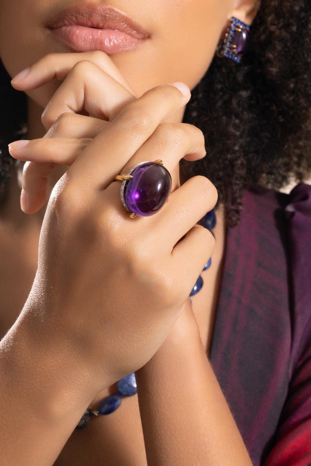Amethyst Diamond Ring-YELLOW GOLD-6.75-JEWELRYFINE JEWELRING-PIRANESI
