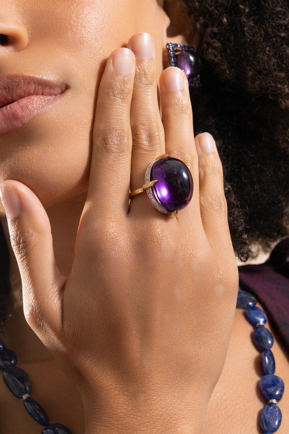 Amethyst Diamond Ring-YELLOW GOLD-6.75-JEWELRYFINE JEWELRING-PIRANESI