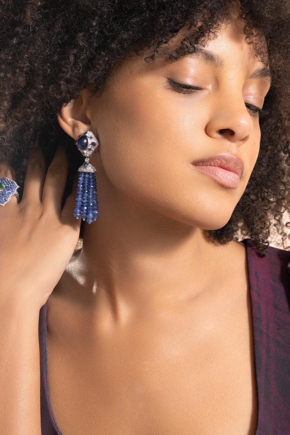 Blue Sapphire Diamond Beaded Necklace-WHITE GOLD-JEWELRYFINE JEWELEARRING-PIRANESI