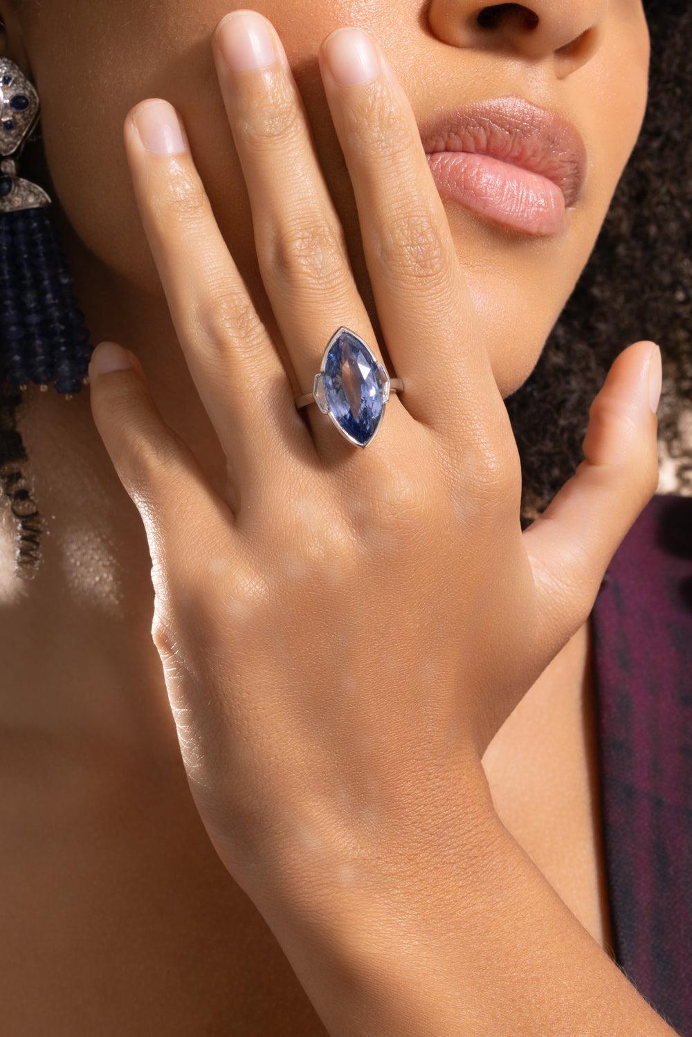 Blue Sapphire Diamond Marquise Ring-WHITE GOLD-7.25-JEWELRYFINE JEWELRING-PIRANESI