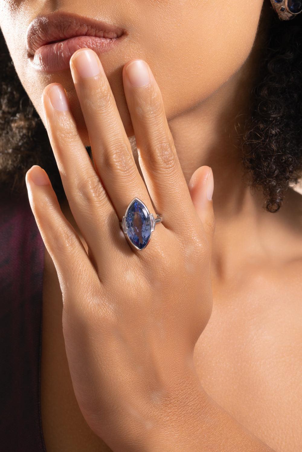Blue Sapphire Diamond Marquise Ring-WHITE GOLD-7.25-JEWELRYFINE JEWELRING-PIRANESI