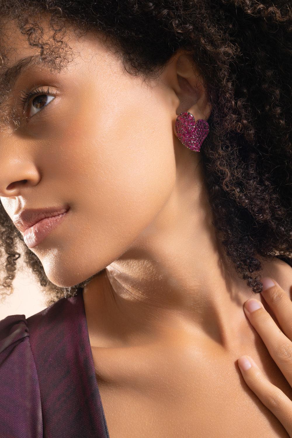 Deep Pink Large Sapphire Heart Earrings-ROSE GOLD-JEWELRYFINE JEWELEARRING-PIRANESI