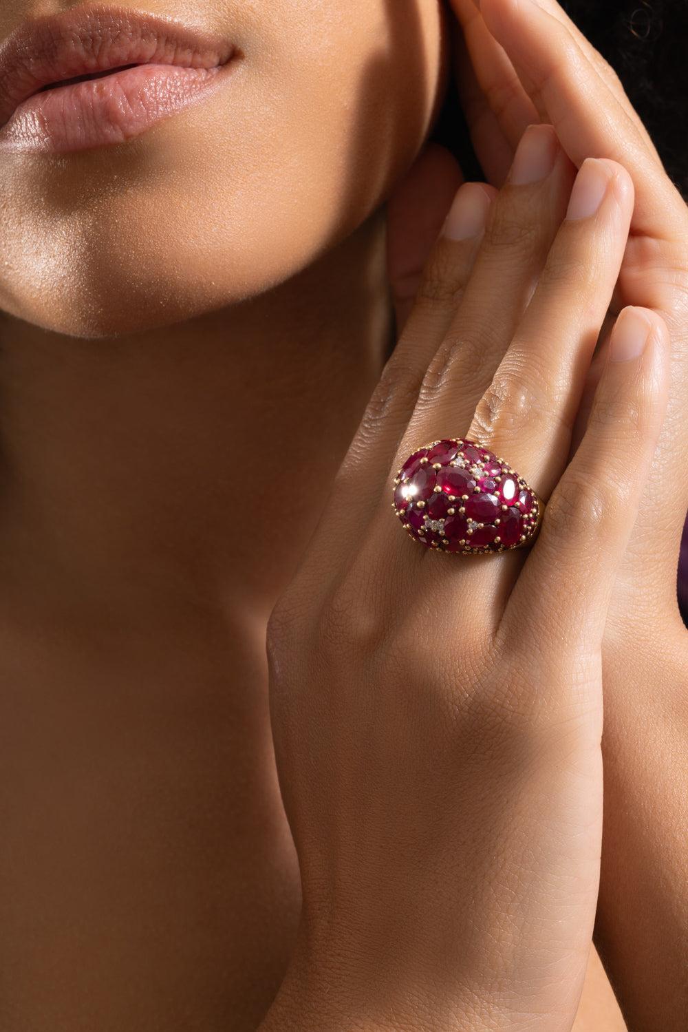 Ruby Diamond Dome Ring-YELLOW GOLD-6-JEWELRYFINE JEWELRING-PIRANESI