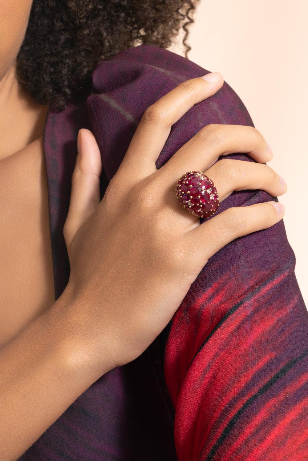 Ruby Diamond Dome Ring-YELLOW GOLD-6-JEWELRYFINE JEWELRING-PIRANESI