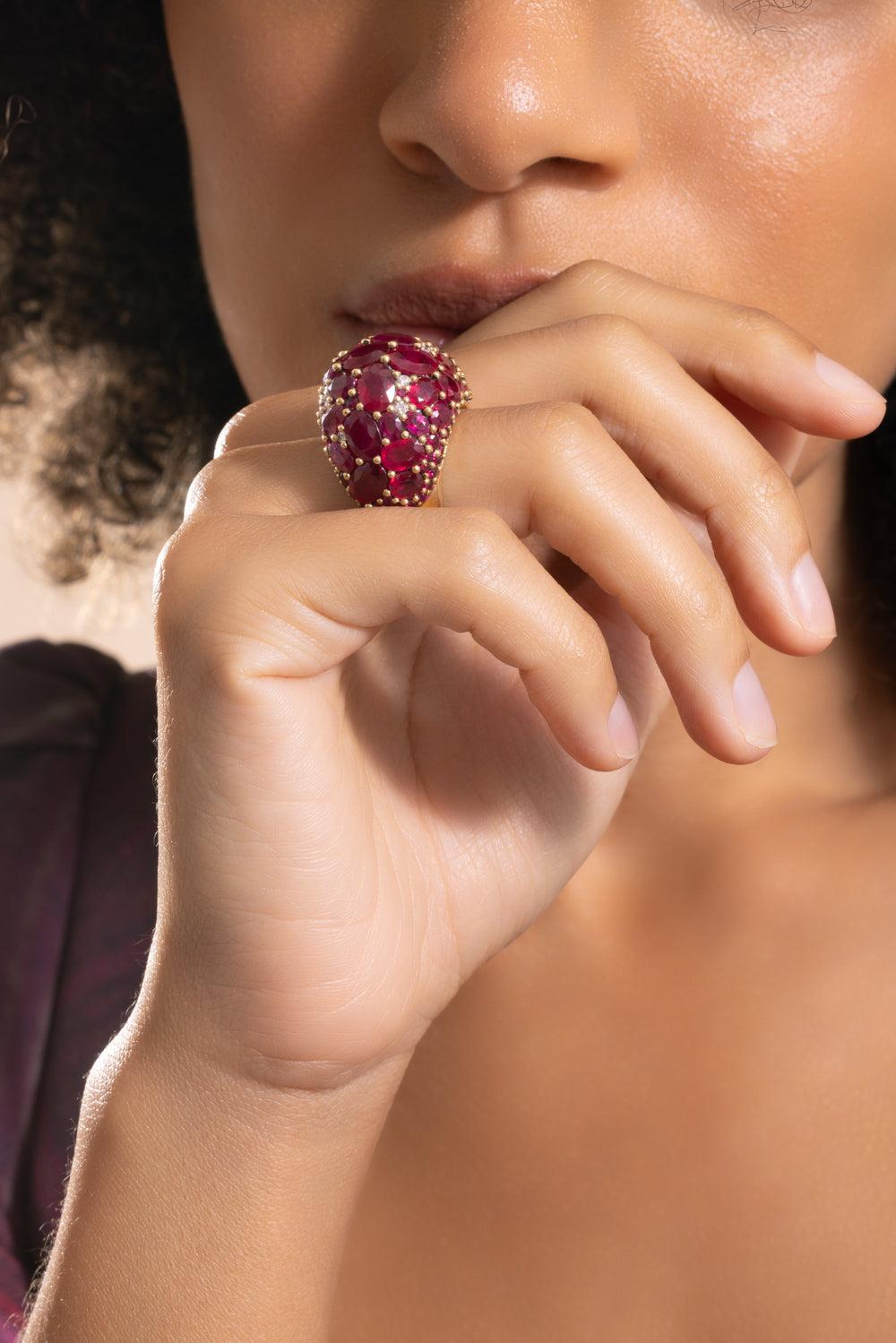 Ruby Diamond Dome Ring-YELLOW GOLD-6-JEWELRYFINE JEWELRING-PIRANESI